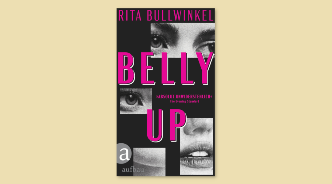 Schwarzer Hintergrund mit Abbildungen von Augen und großer pinkfarbener Schrift.