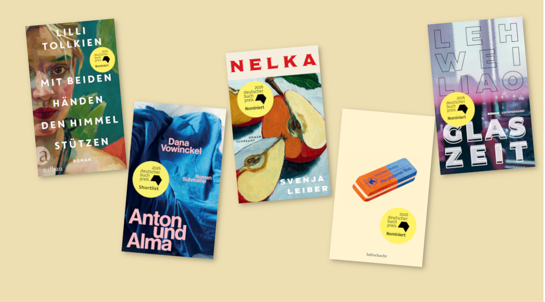 Das Bild zeigt verschiedene Cover der Nominierungsliste des Deutschen Buchpreis 2026.